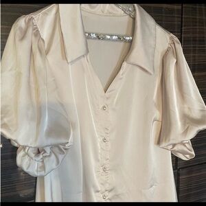 Modern Vintage Cream Satiny Soft Puff Sleeve Button Down Blouse Top XXL 2X 18/20